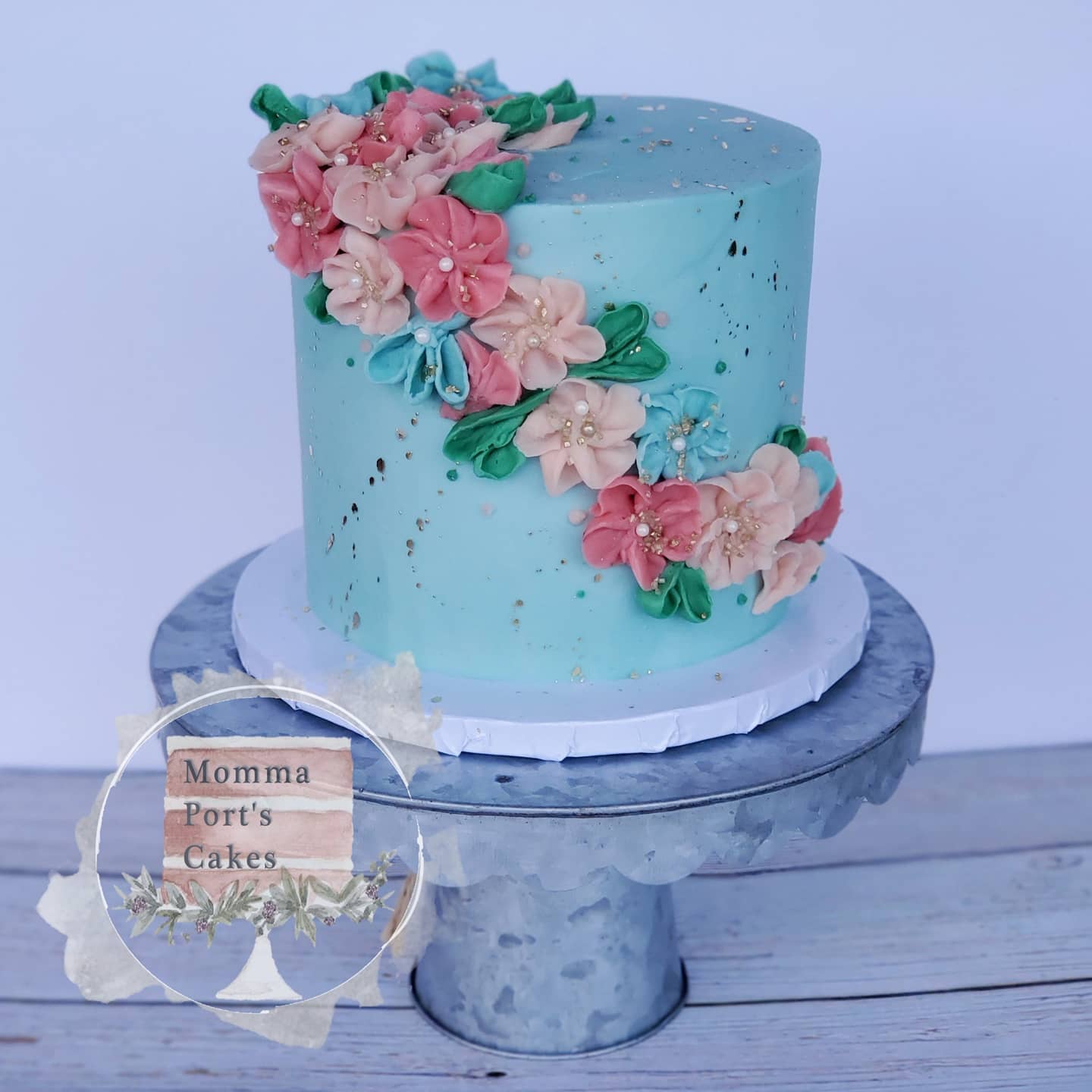 floral birthday cake blue pink gold floral birthday cake blue pink gold