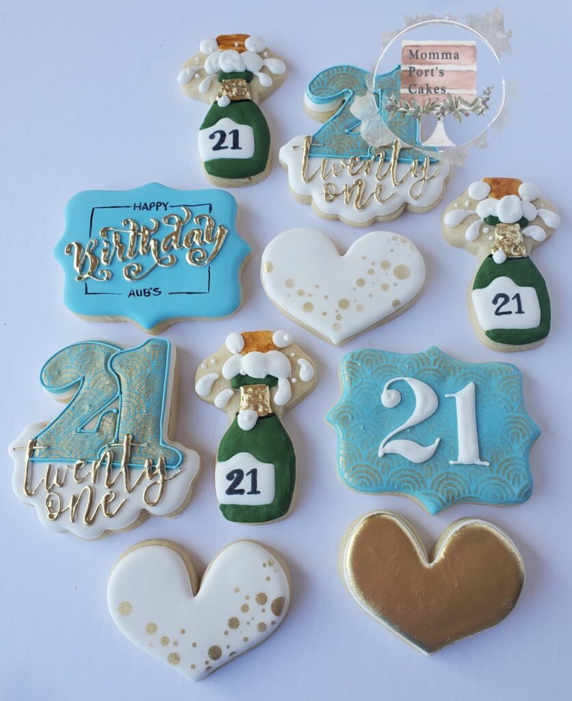 21st birthday cookies champange