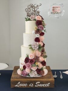4 tier cascading flower wedding cake